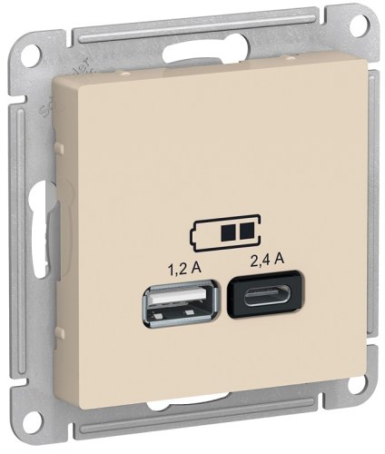 Розетка USB тип A+С без рамки Systeme Electric AtlasDesign 2-м. 2400мА бежевый картинка